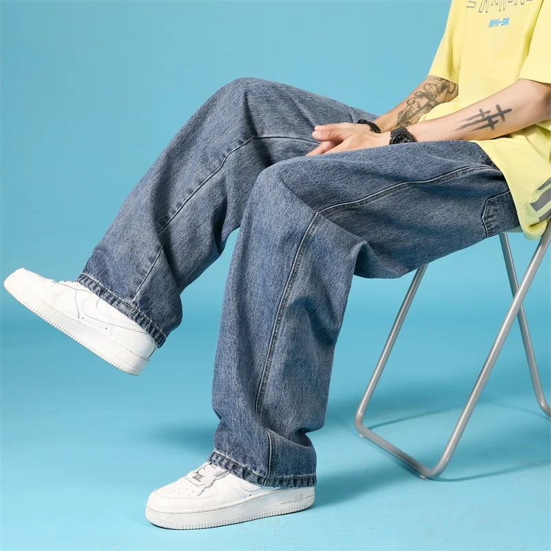 Spring Wide-Leg Jeans Men'S Fashion Casual Korean Jeans Men Streetwear Loose Hip-Hop Straight Denim Trousers Mens Jeans Pants