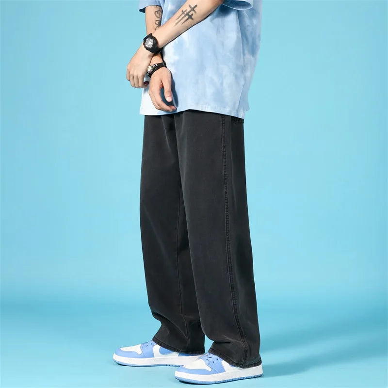 Spring Wide-Leg Jeans Men'S Fashion Casual Korean Jeans Men Streetwear Loose Hip-Hop Straight Denim Trousers Mens Jeans Pants